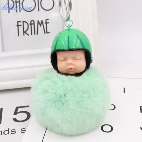 Rabbit hair key ring plush fluffy key ring sleeping doll key chain with Watermelon cap