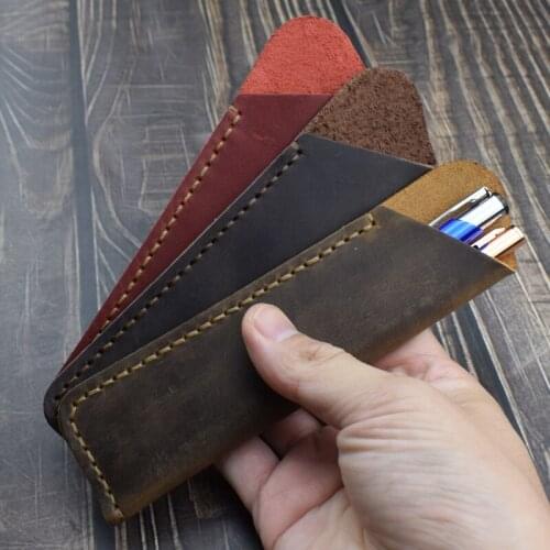 Handmade Cowhide Pencil Case Genuine Leather Pencilcase Holder Sheath For 2 Pens Storage Bag Office School Supplies Stationery