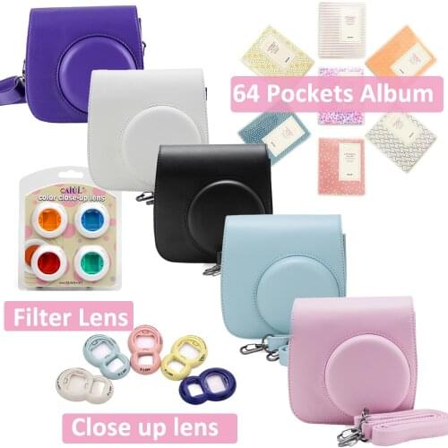 Carry PU Leather Bag Case with Shoulder Strap For Fujifilm Instax Mini 8 Mini 9 Instant Film Camera + Filter +Album +Selfie Lens