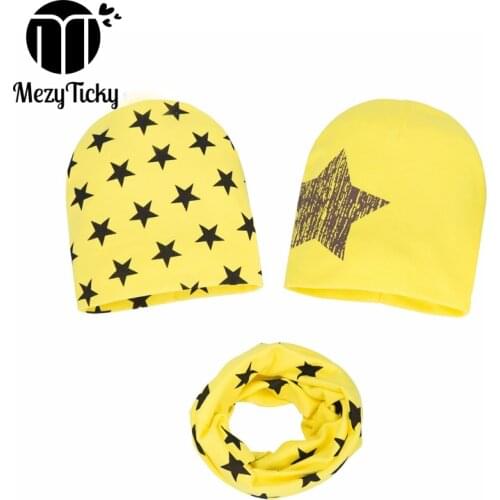 Three-piece Children Hats Scarf Baby Boys Printed Knitted Caps Spring Autumn Kids Toddler Star Cotton PAPA MAMA Caps 2-8years