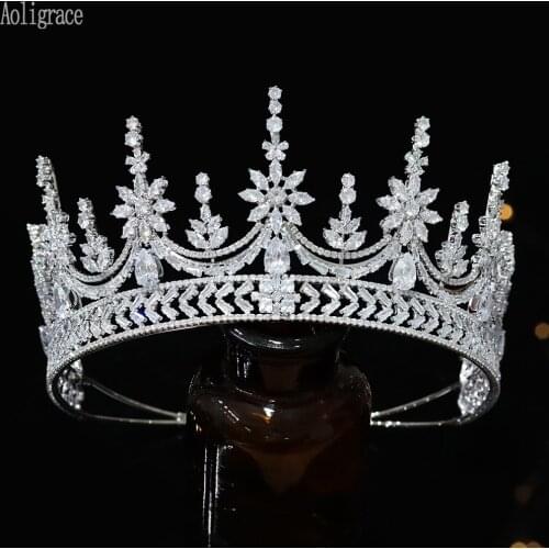 Luxury Full Cubic Zirconia Tiaras Tall Arabic Bridal Crowns for Wedding Sweet 16 CZ Party Headpiece Hair Jewelry Accessories