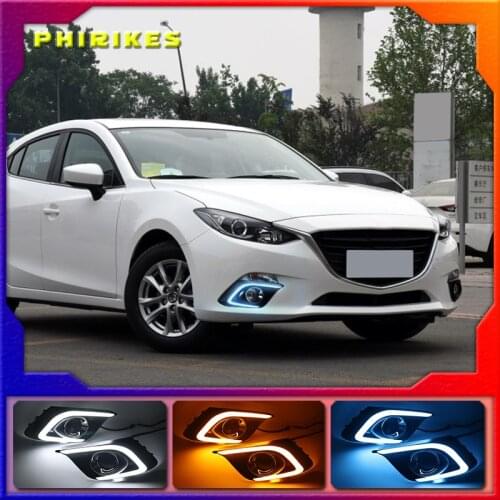 1Pair DRL For Mazda 3 Axela 2014 2015 2016 Daytime Running Lights fog lamp cover headlight 12V Daylight with Yellow