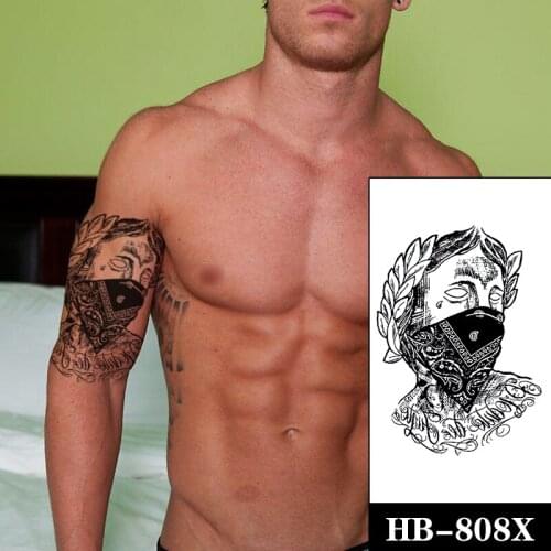 Sketch Masked Totem Waterproof Temporary Tattoo Stickers English Letters Large Size Body Art Fake Tatto Flash Tatoos Arm for Men