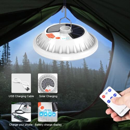 Remote control Solar Camping Lamp Camping Lantern Light Tent Lantern LED Emergency Rechargeable Solar Power Bank For Lighting