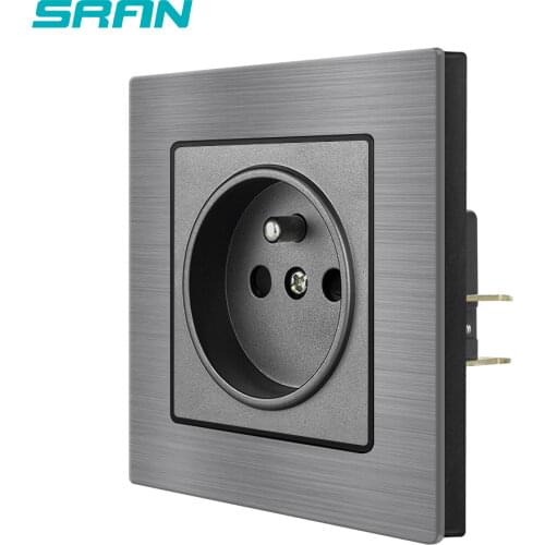 French Wall Power Socket, Black Aluminum Alloy Panel, AC 110~250V 16A Plug European, F9CZ002 New