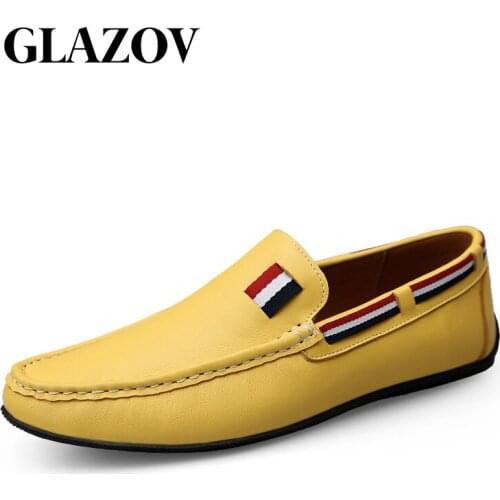 GLAZOV Leather Shoes Men Fashion Leather Genuine High Quality Luxury Brand Comfortable Men Casual Driving Shoes Plus Size 37-47