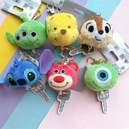 Disney Stitch Aliens Winnie the Pooh Lotso Chip 'n' Dale Stuffed Plush Key Chain Kawaii Key Ring Gifts for Children Girls