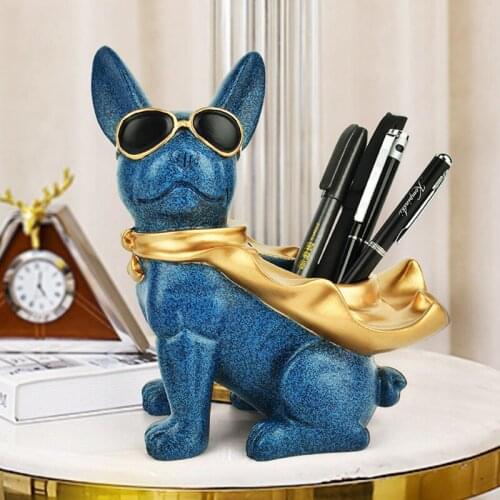 Cool Dog Figurines Pen Holder Animal Statue Home Decoration Accessories Modern Living Room Office Desktop Ornaments Resin Crafts