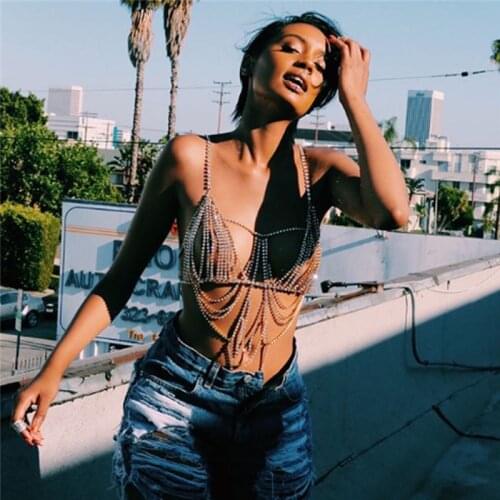 Fashion sexy Rhinestone body jewelry shiny crystal chain suitable for Women Beach crystal bra accessories