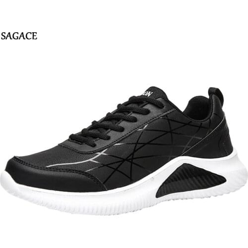 SAGACE Mens Leather Ultra-Light Sneakers Fashion Comfortable Casual Running Shoes Jogging Walking Sports Shoes Outdoor Sneaker