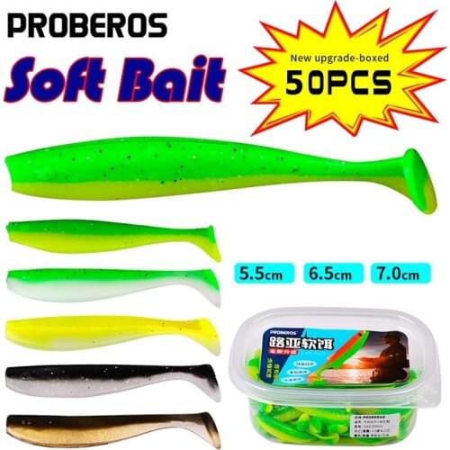 PROBEROS 50Pcs/Box Soft Fishing Lures 55-65-70mm Silicone Shad Baits Swimbait Wobblers Artificial Softbaits For Trout Catfish