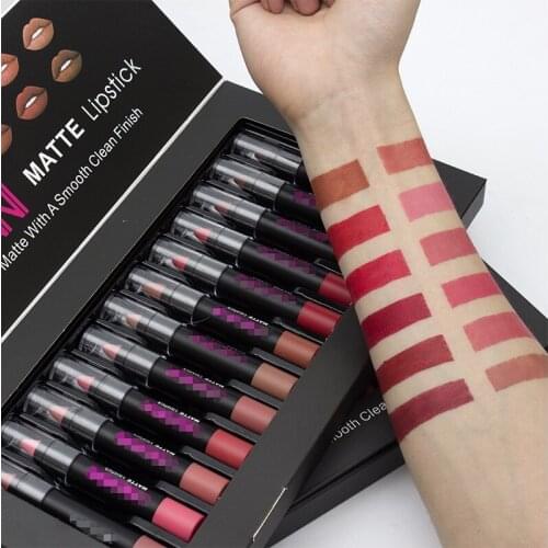 12pcs/lot Long Lasting Matte Lipstick Kit Nutritious Velvet Matt Lip Stick Lip Tint Nude Batom Focallure Red Lipstick Set Makeup