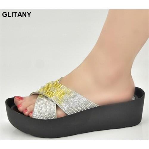 New Italian In Women High Quality African Wedding Shoe Simple Party Prom Summer Sandals Rhinestone Slippers Sexy Round Toe Shoes