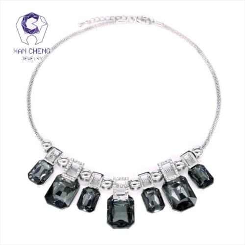 Cutting Polygon Created Crystal Necklaces & Pendants Silver Plated Necklace Gem Choker Necklace Women Jewelry Collier Vintage