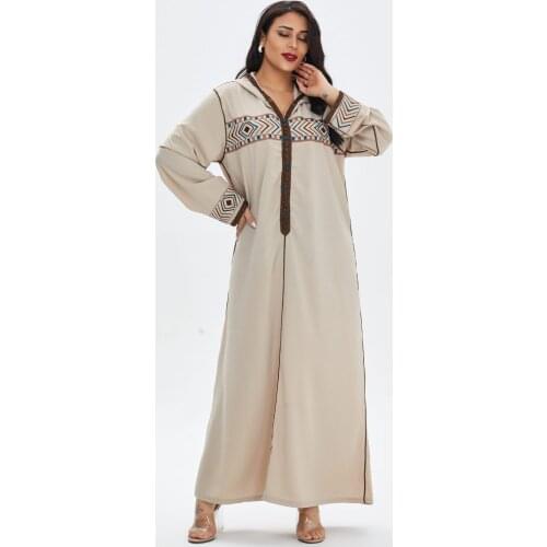 Ladys Elegant Embroidery Casual Dress Muslim Woman Dresses Loose Waist Abaya Turkey Moroccan Swing Robe for Women Vestido maxi