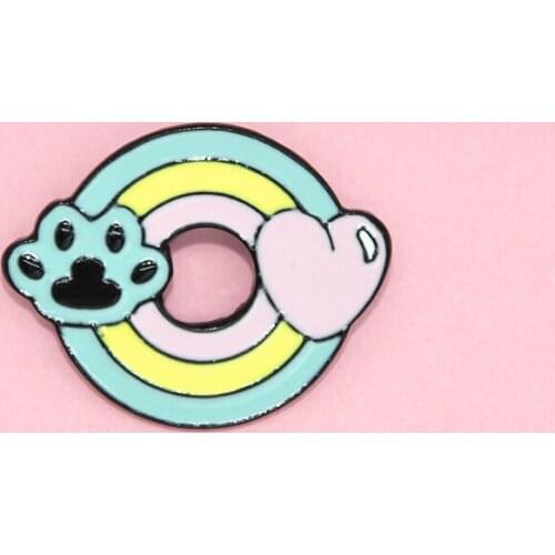 Rainbow CircleHearts Enamel Pin Paw Heart Badge Brooch Denim Clothes Lapel Brooch Cute Jewerley Gift For Couples Kids