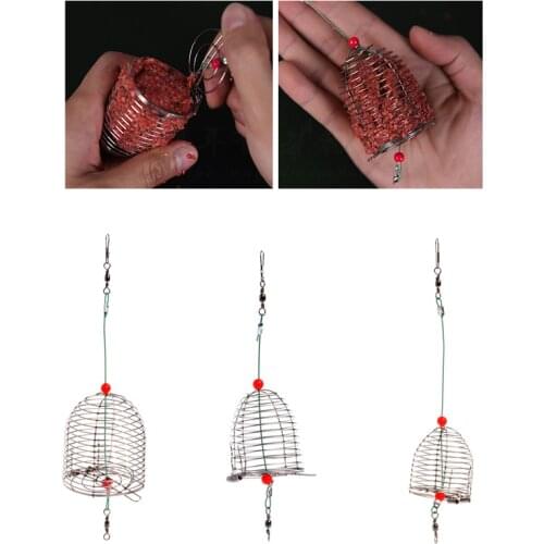 OOTDTY Stainless Steel Wire Fishing Trap Bait Cage Basket Feeder Holder Tackle Tool