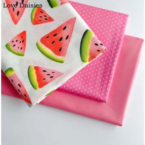 100% cotton twill cloth fruit red watermelon pink dots solid brick pink fabric for DIY crib bedding cushion dress handwork decor