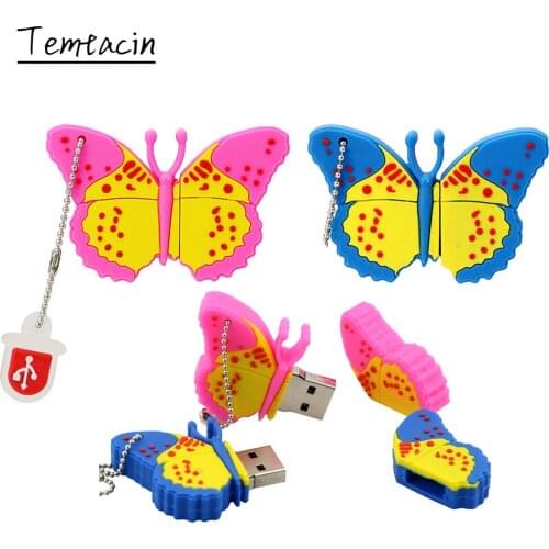 Silicone Butterfly USB Flash Drive 32GB Personalized gift Pendrive memory stick 128GB 256 32 64 8 16 4 gb 8GB Pen Drive USB2.0