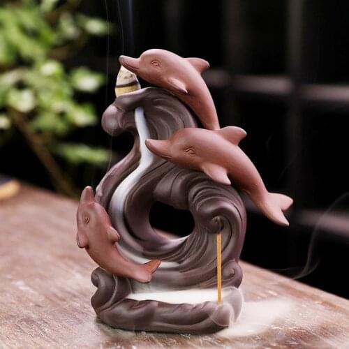 Nordic Dolphin Backflow Incense Burner Gothic Decor for Incense Sticks Holder Ceramic Decorations for Home Incense Waterfall