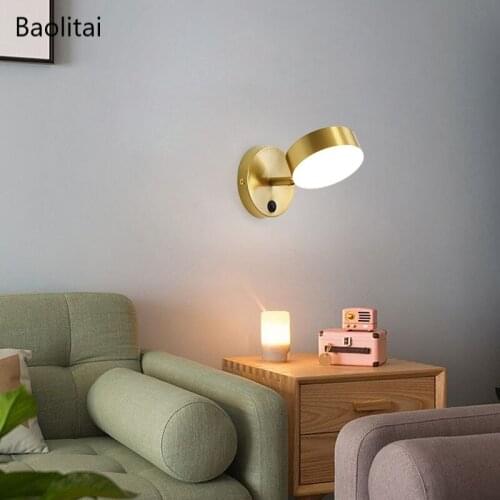 Modern Pure Copper Wall Lamp 6W 220V With Switch Tricolor Dimming Backdrop Bedside Bedroom Living Room Home Decoration Light