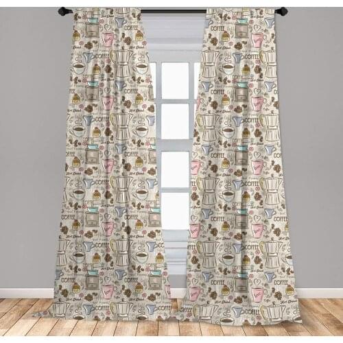 Modern Window Curtains Coffee Time Vintage Espresso Machine Cupcakes Beans Design Window Drapes with Rod Pocket
