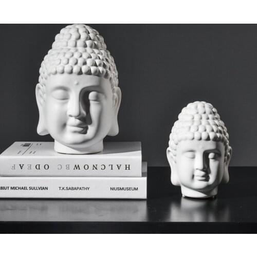 Sandstone White Buddha Head Statue Resin India Religious Buddha Head Sculpture Thailand Buddha Figurines Home Office Decor