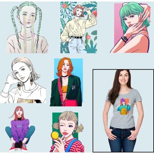 Dimensional pretty girls Thermal transfer printing Applique on Clothes Stickers on Clothes Heat-sensitive patches