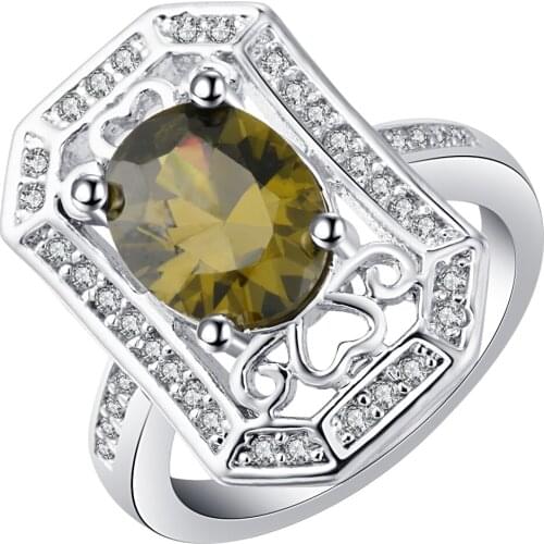 UFOORO Vintage silver-color ring olive green classic bohemia wedding rings size 6 7 8 9 10 engagement jewelry wholesale gift