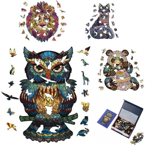 Unique Owl 3D Wooden Puzzle Adult Kids Jigsaw Puzzles Panda Wooden Animal Puzzle Gift Box Packaging Children Holiday Gifts Toys