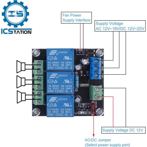 Power Amplifier 3 Channel Speaker Protection Board Boot Mute Delay DC Protect Sensitivity Adjustable DC 12V~25V