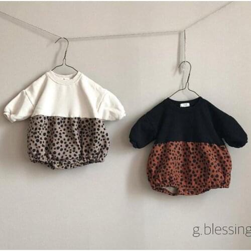 Thicken Bodysuit 2021 Newborn Baby Boys Girls Winter Polka Dot Fashion Jumpsuit Outfits Infant Leopard Splicing Bodysuits 0-24 M