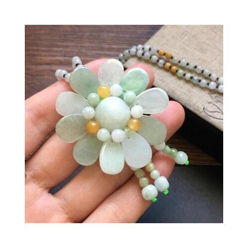 Zheru Jewelry Natural Burmese Jade A Grade Three Color Flower Pendant Necklace Jewelry Best Gift