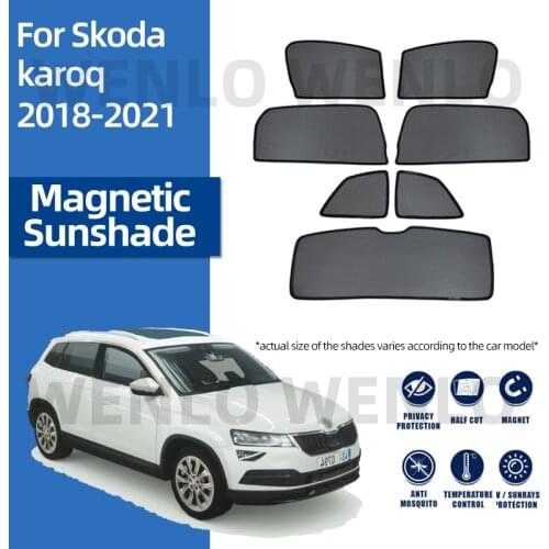 For Skoda Karoq 2018-2021 UV Protect Curtain Car Window Sunshade Cover Shield Shades Sun Visor Magnetic Mesh