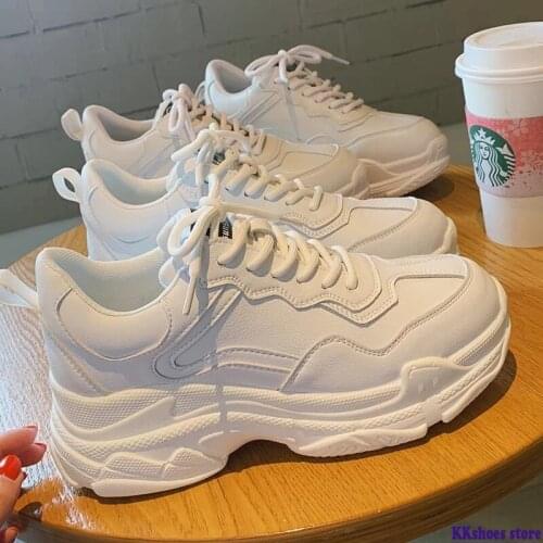 White Women Shoes New Chunky Sneakers for Women Lace-Up White Vulcanize Shoes Casual Fashion Dad Shoes Platform Sneakers Basket