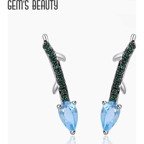 Gems beauty womens Earrings korean fashion Pendant beautiful Swiss Blue Crystal 925 Sterling Silver