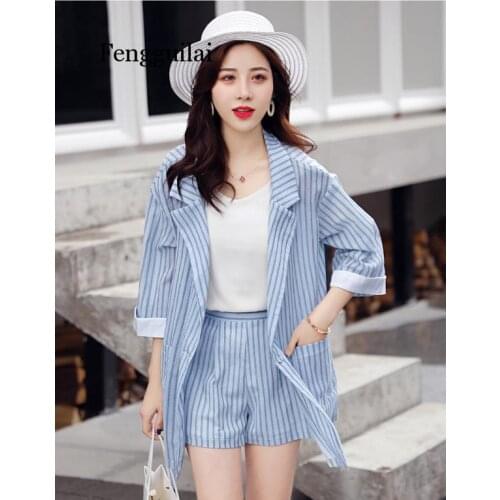 Women plus size suit elegant suit striped female jacket shorts set spring summer women 2 piece sets suit