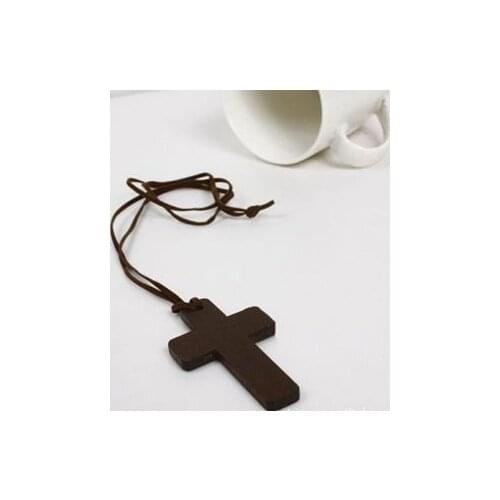 Ladies Retro Fashion Necklace Wooden Cross Pendants Leather Necklace For Women Cute Jewelry Gift