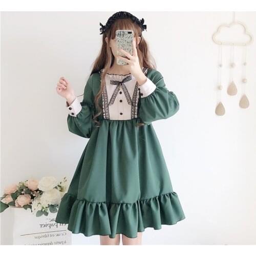 2020 Tea Party Women Vintage Lolita Dess Girl Long Sleeve Green Lolita Dress Gothic Lolita Cosplay Lace Dress Maid Costumes Y187