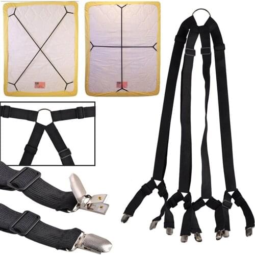 1 Set Crisscross Adjustable Bed Fitted Sheet Straps Suspenders Gripper Holder Fastener Clips Clippers Kit H88F