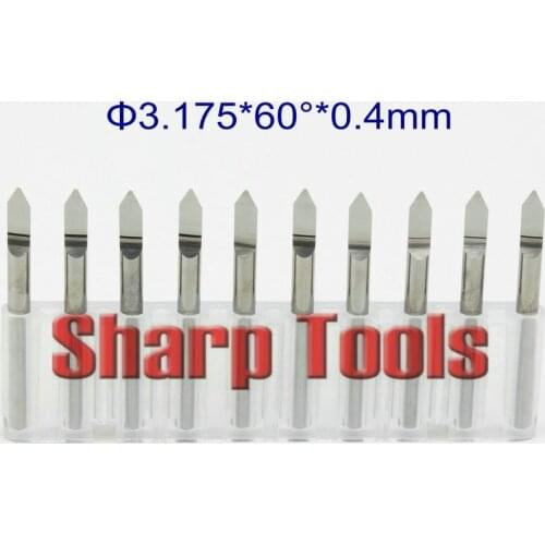 10pcs 3.175x0.4mm 60 Degree V Engraving Tools for Metal, Solid Carbide Milling Cutters Carving Knives End Mills CNC Router Bits