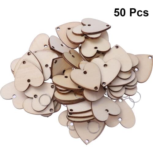 50pcs Heart Wooden Slices With 50 Iron Loops Set For Birthday Reminder Hanging Wooden Plaque Board DIY Calendar Accessories