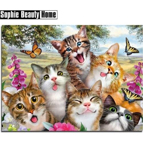 Full Square/Round Drill 5D DIY Diamond Painting Smile Cats and Butterflys Embroidery Cross Stitch Mosaic Decor Gift 060911