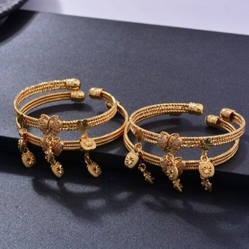4pcs/lot Gold Color Bangle for Girls/Baby/Kids Butterfly Heart Cutt Bracelet Bells Heart Jewelry Child Christmas Birthday Gifts