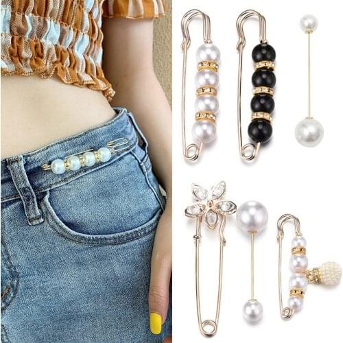 10pcs Hot Sales Pearls Brooch Tightening Waistband Pin Smaller Openning Bottom Brooches Rhinestone Metal DIY Finding Accessories