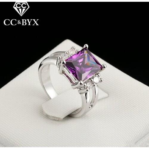 CC Ring For Women Fashion Jewelry Luxury Purple Stone White Gold Color Rings Bridal Wedding Engagement Bijoux CC1111