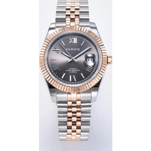 Parnis 39.5mm Gray Dial Mens Watches Calendar Miyota 8215 Movement Automatic Mechanical Men Wristwatch relojes para hombre 2020