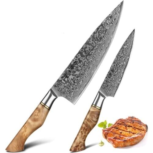 Damascus Kitchen Knife With Knife Cover Professional Chef Knife Western Cooking Knife Slicing Knife Pattern Steel Knife Kitchen