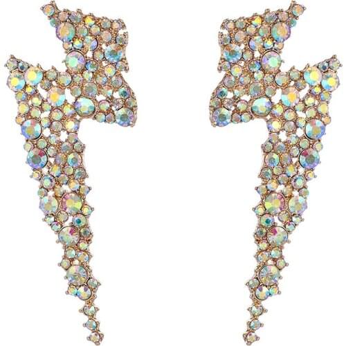 Docona Colorful Rhinestone Lightning Earring for Women Long Stud Earring Brincos Fashion Jewelry Accessories 9633