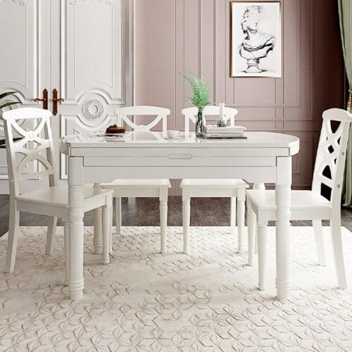 Double tiger furniture toughened glass variable round table household modern simple small family solid wood dining